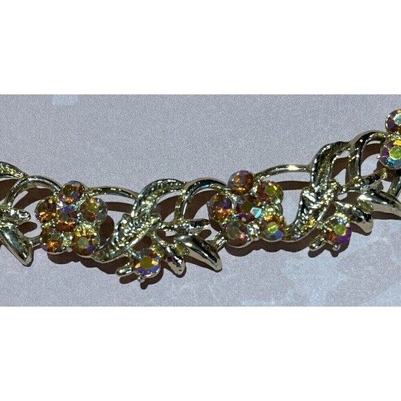 Vintage Aurora Borealis FLOWER LEAF DESIGN CHOKER NECKLACE 16in Mermaid Fairy - Picture 5 of 10